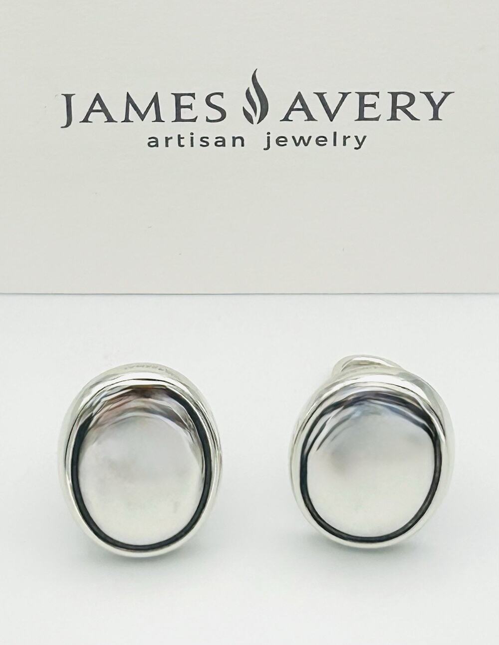 James Avery Retired 925 Sterling Silver Oval Button Dome French Clip On Earrings